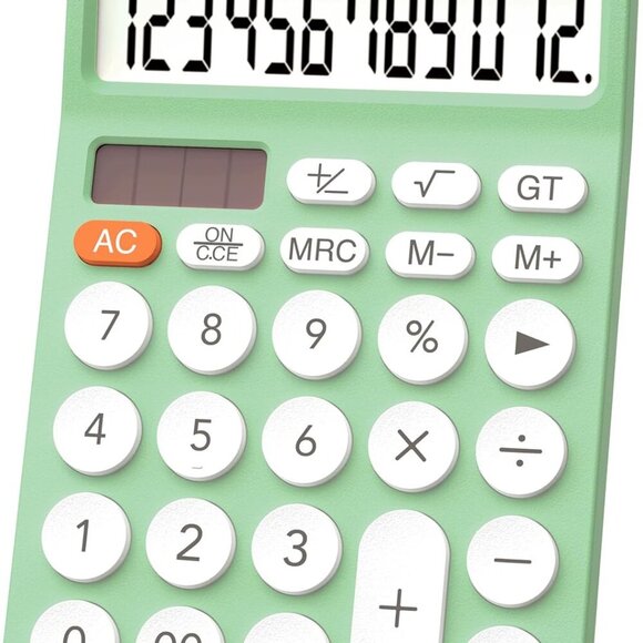 12 Digit Desktop Calculator with Large LCD Display, White Calculator, Round Desi - Picture 1 of 7